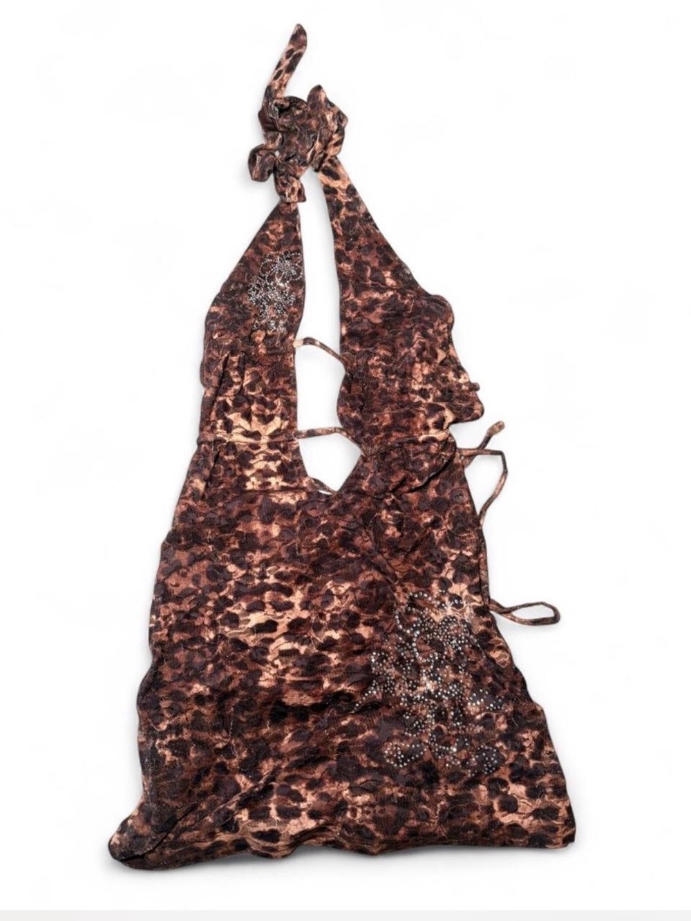 Leopard-Print Mini Halter Dress in Brown